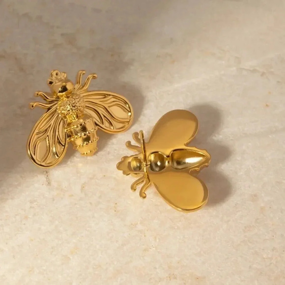 Bee Golden 18K Gold Plated Stainless Steel Waterproof Earrings - Picture 8 of 15